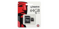 64GB Micro SD memory card Kingston + SD adapter, Class 10