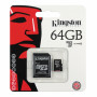 64GB Micro SD memory card Kingston + SD adapter, Class 10