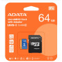 64 GB  Micro SD memory card Adata + SD Adapter, CLASS 10